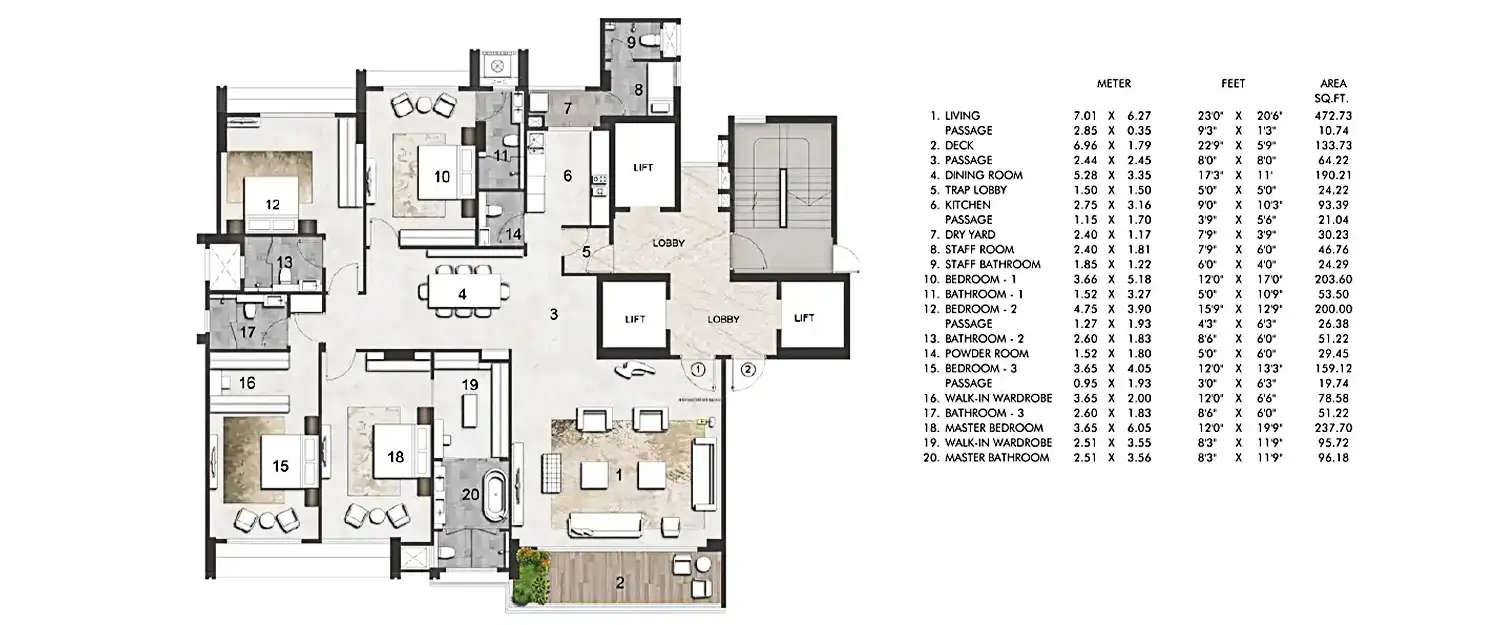 Floor plan for 4 BHK
