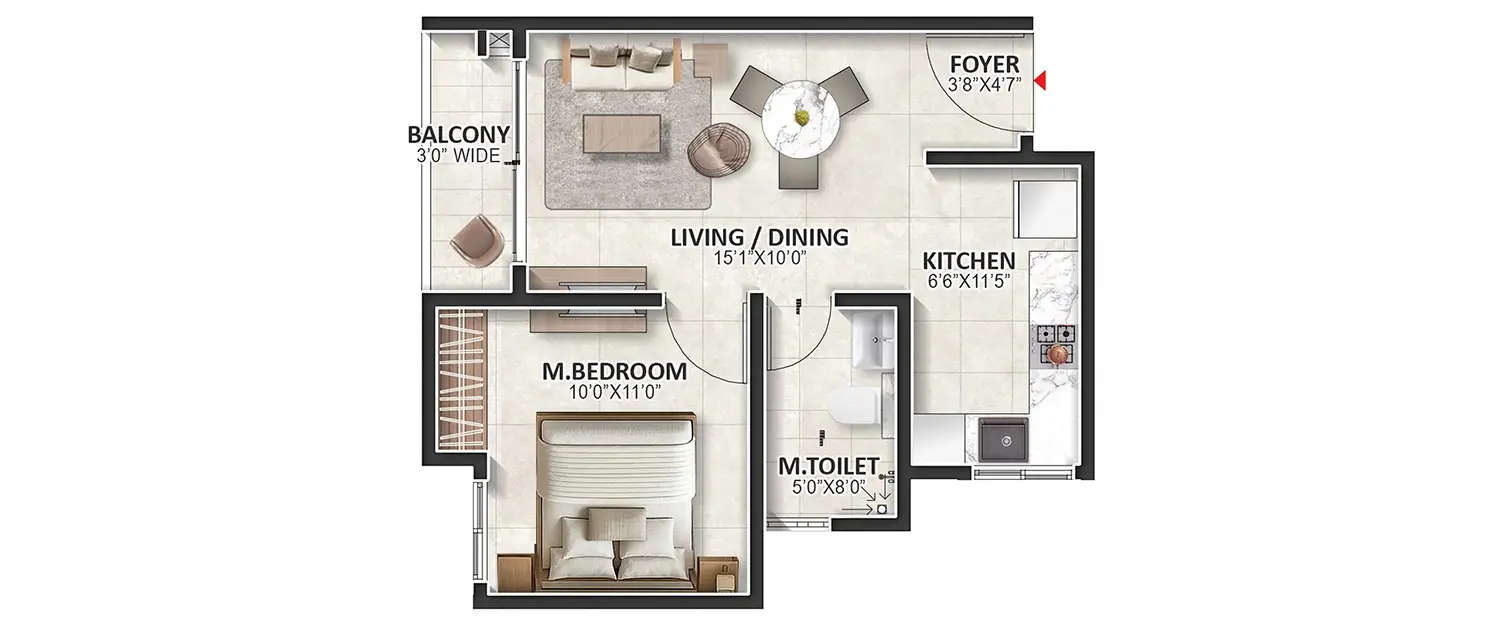 Floor plan for 1 BHK