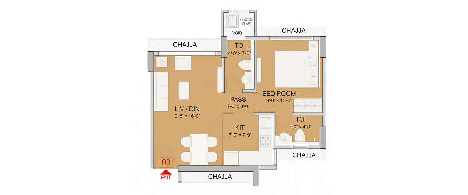 Floor plan for 1 BHK
