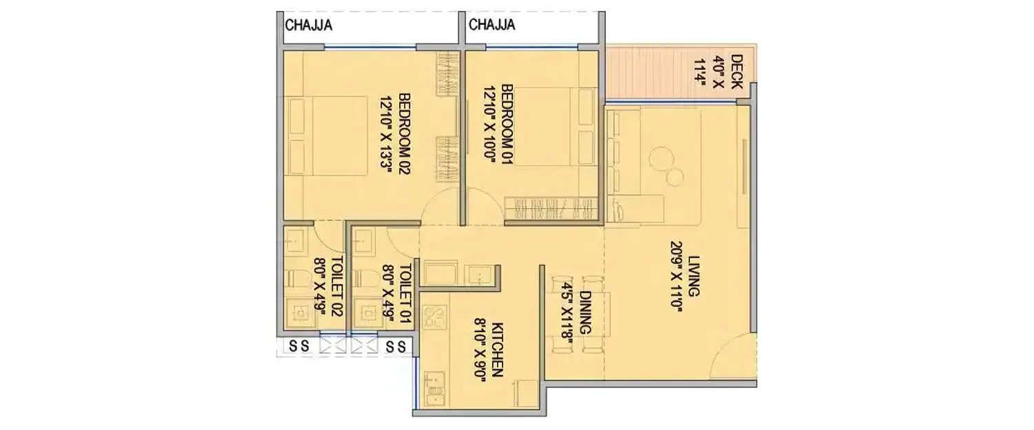 Floor plan for 2 BHK