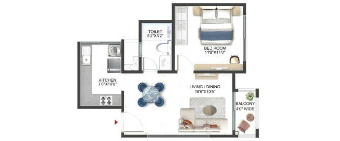 Prestige Lavender Fields Varthur - Floor plan 1 BHK 600 Sq.ft