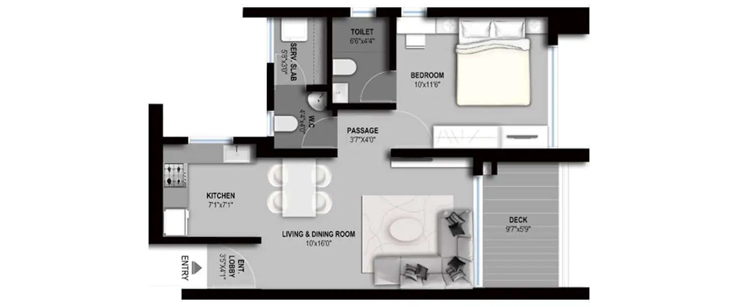 Floor plan for 1 BHK
