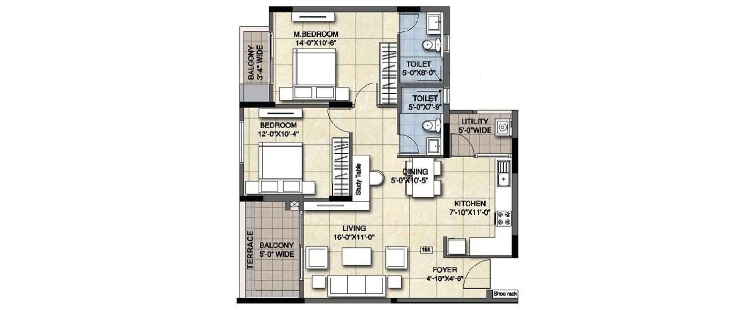 Floor plan for 2 BHK