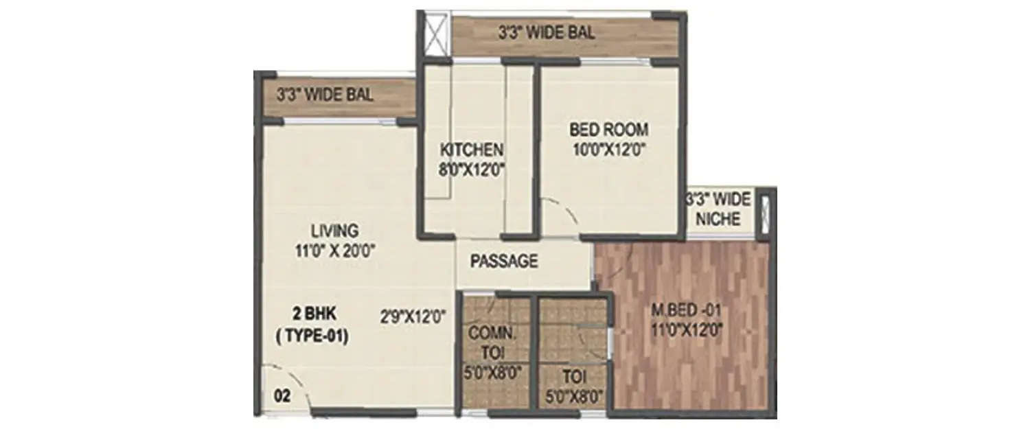 Floor plan for 2 BHK