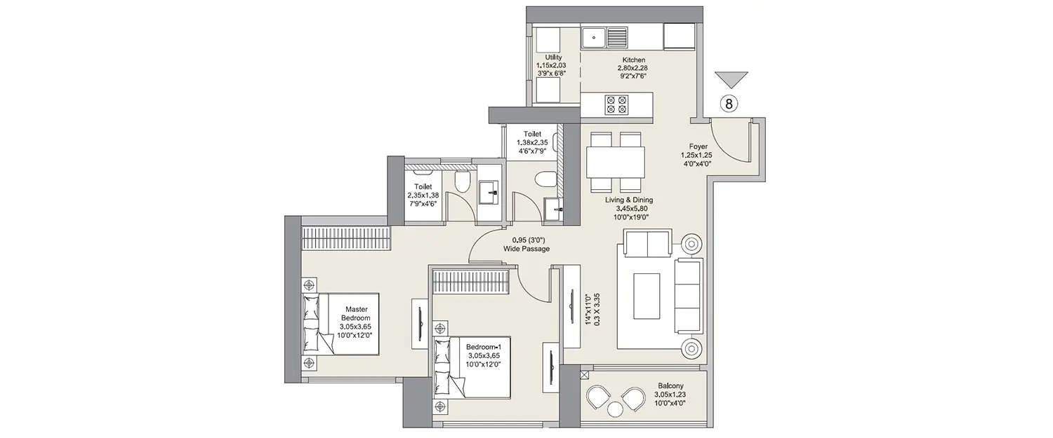 Floor plan for 2 BHK
