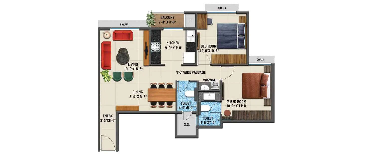 Floor plan for 2 BHK
