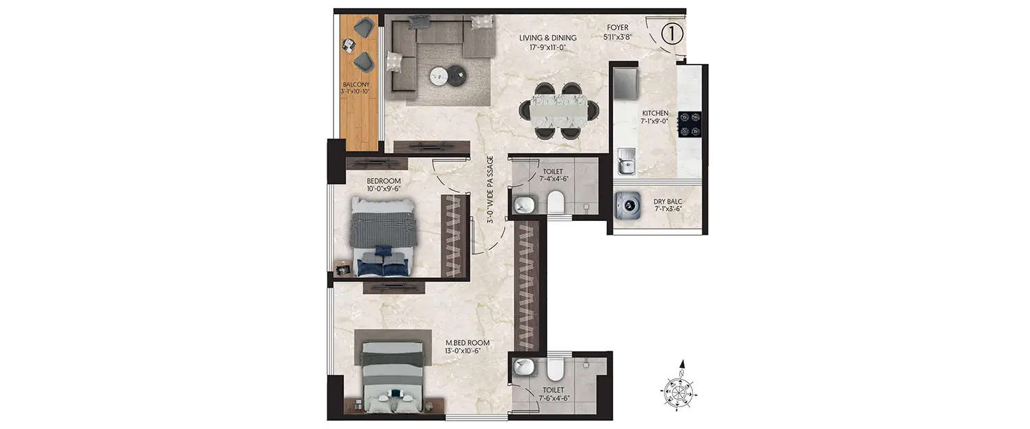 Floor plan for 2 BHK
