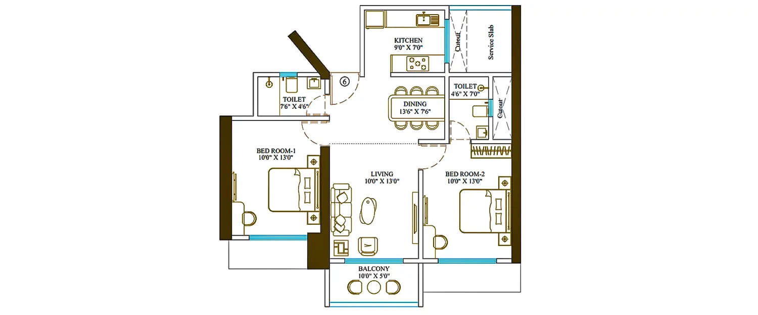 Floor plan for 2 BHK
