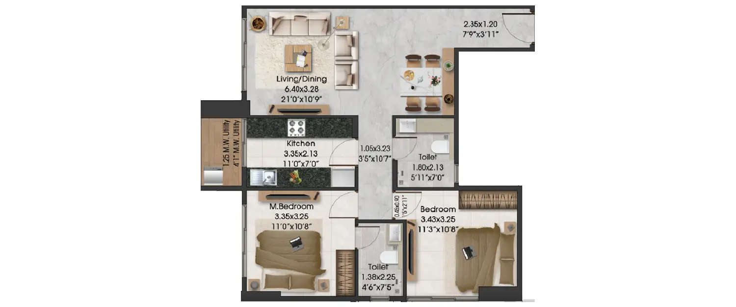 Floor plan for 2 BHK