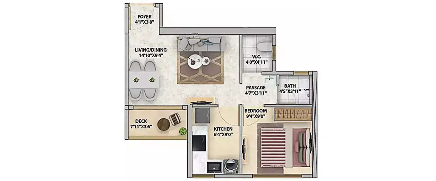 Floor plan for 1 BHK
