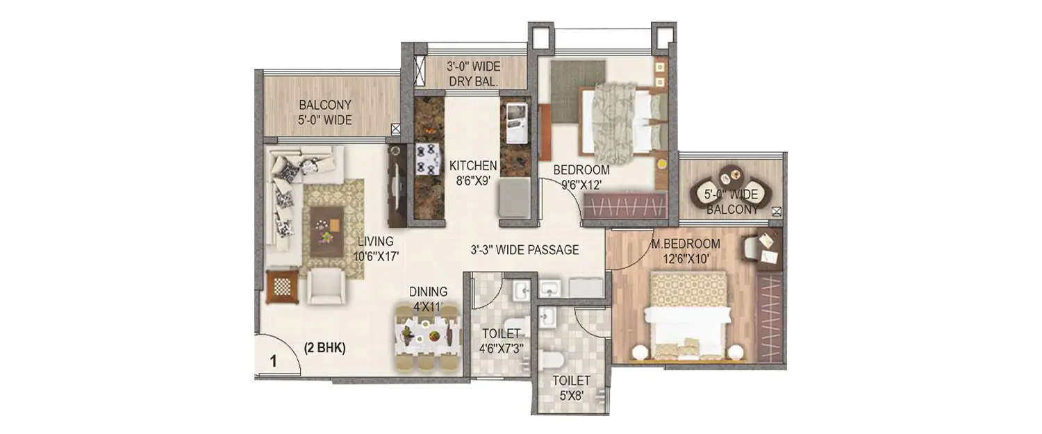 Floor plan for 2 BHK