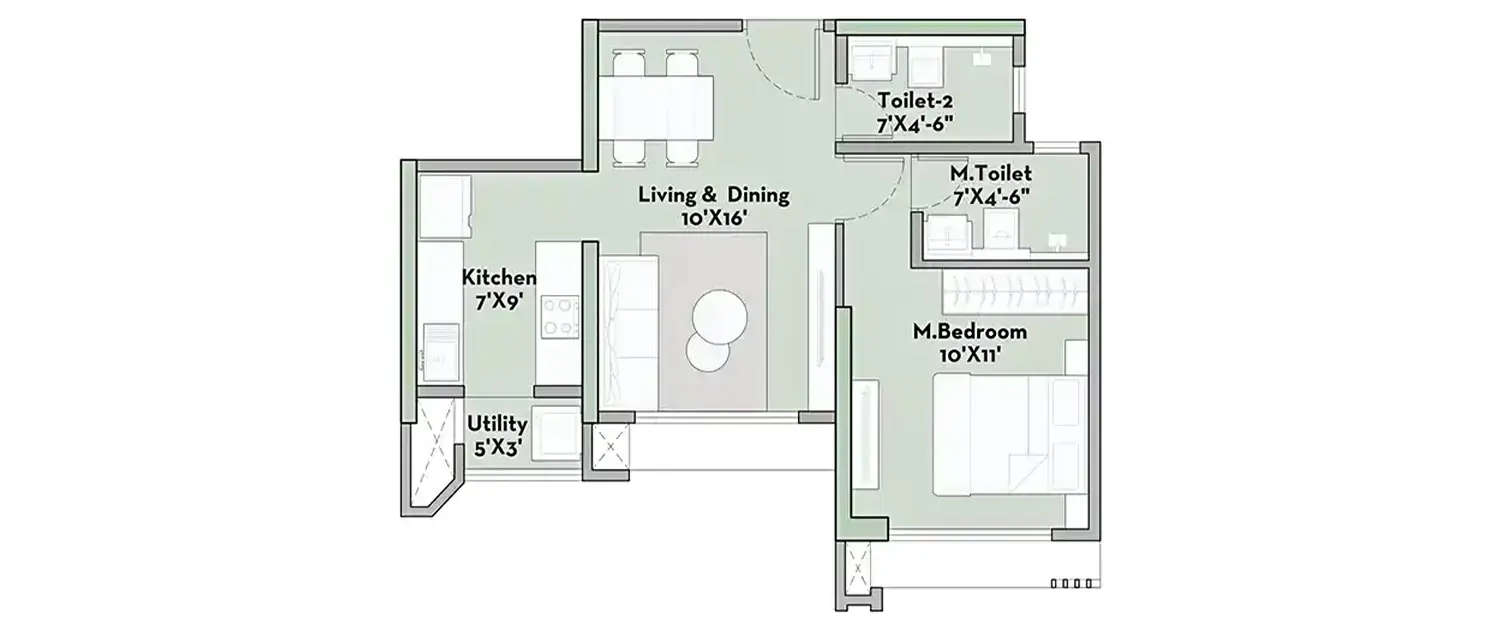Floor plan for 1 BHK