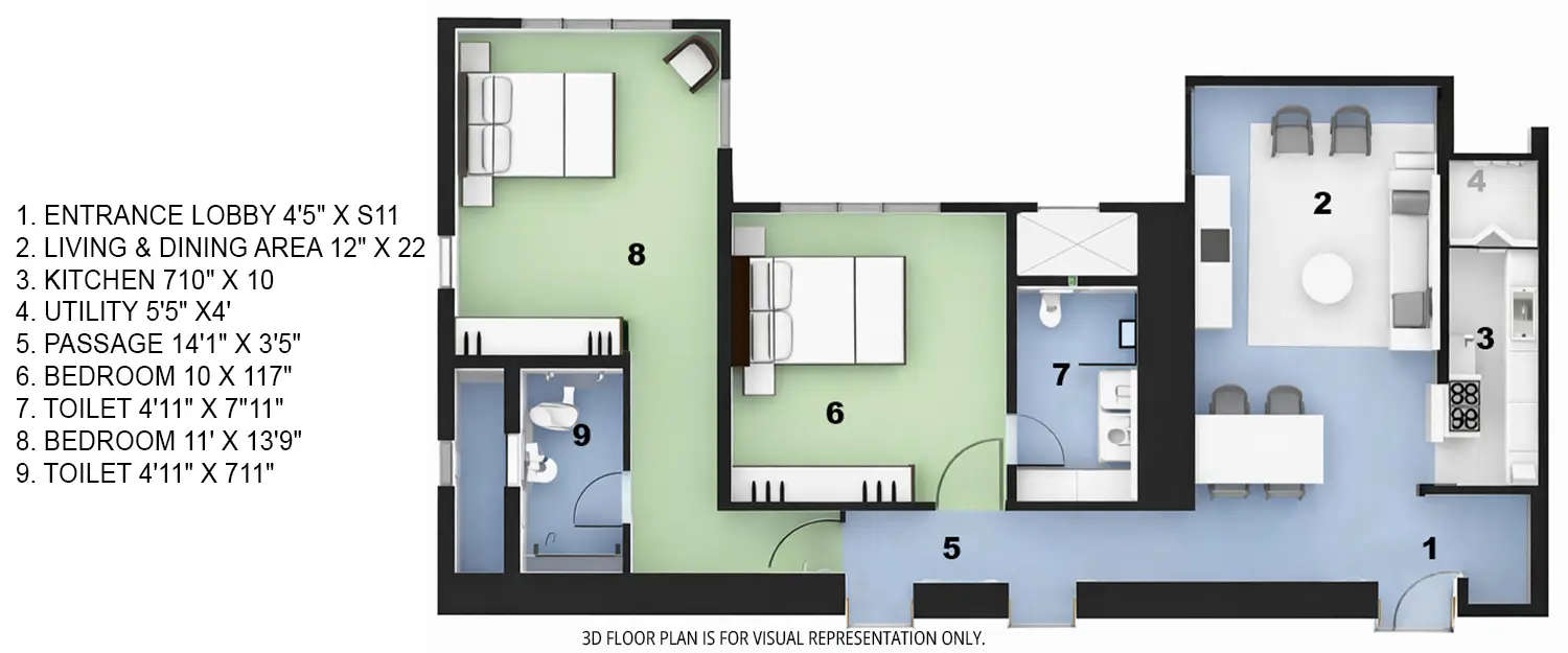 Floor plan for 2 BHK