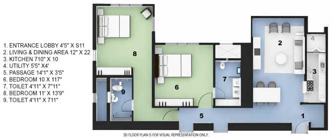 Lodha Allura Worli - Floor plan 2 BHK 893 Sq.ft