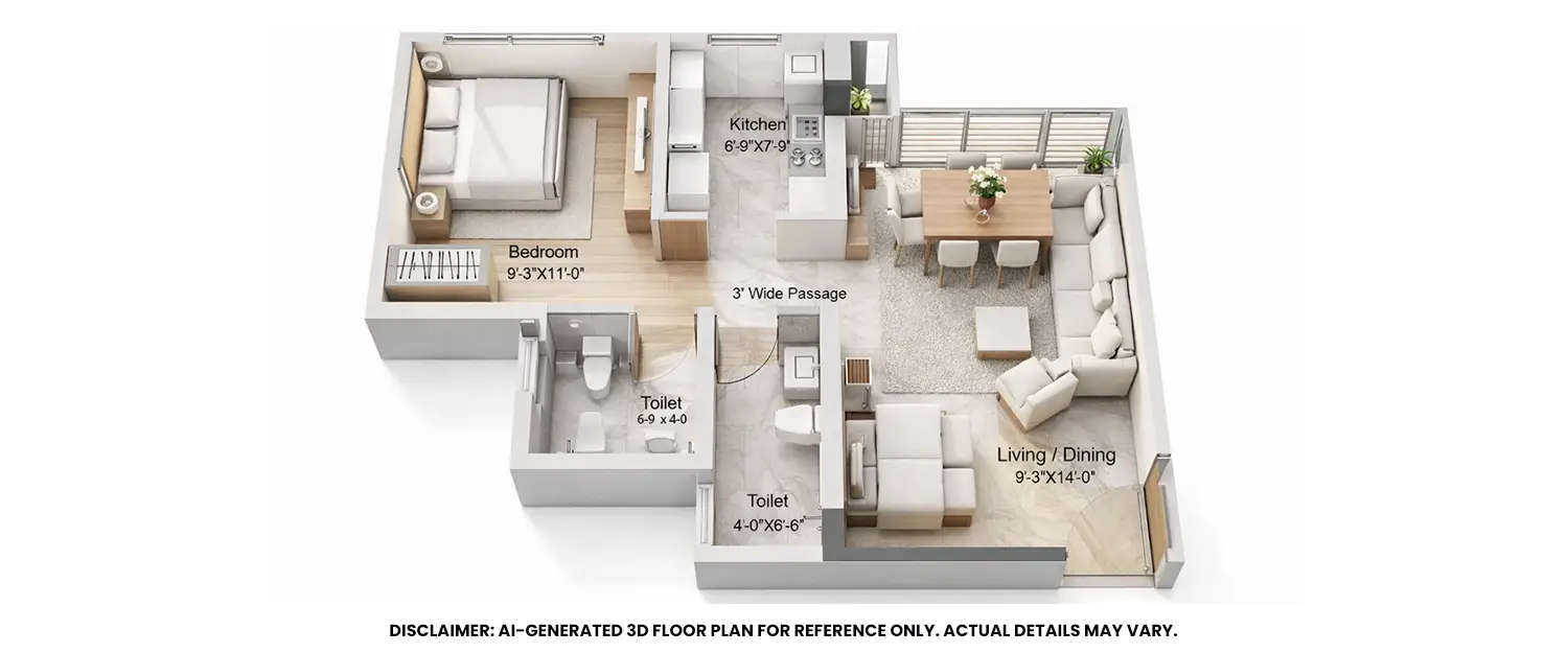 Floor plan for 1 BHK