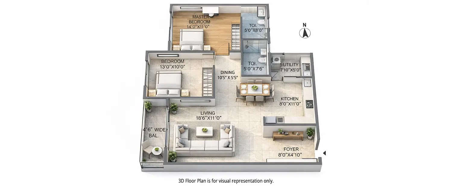 Floor plan for 2 BHK