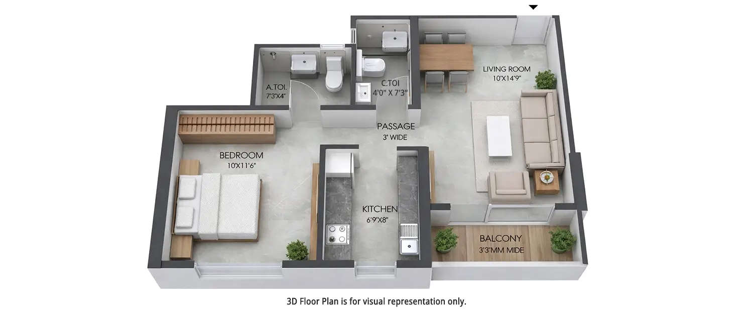 Floor plan for 1 BHK