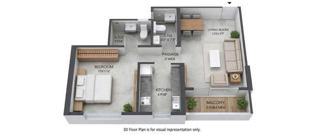 Ashar Arize Kalwa - Floor plan 1 BHK 457 Sq.ft