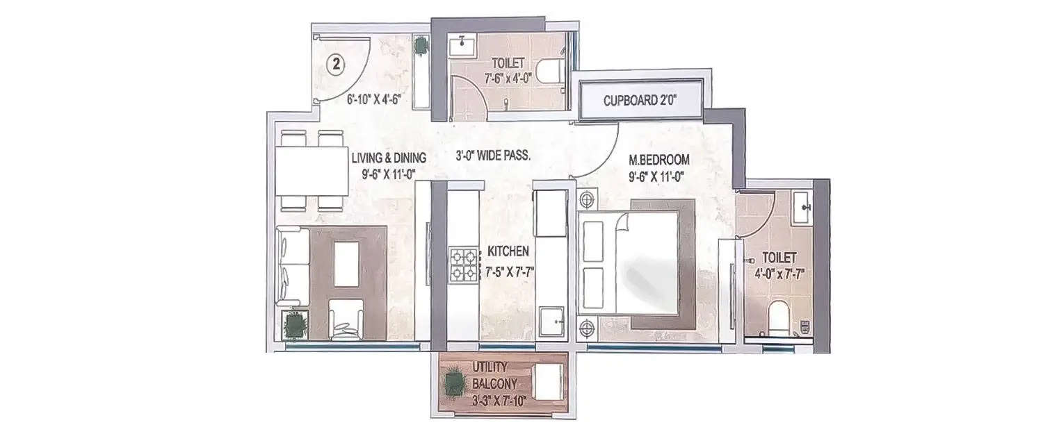 Floor plan for 1 BHK