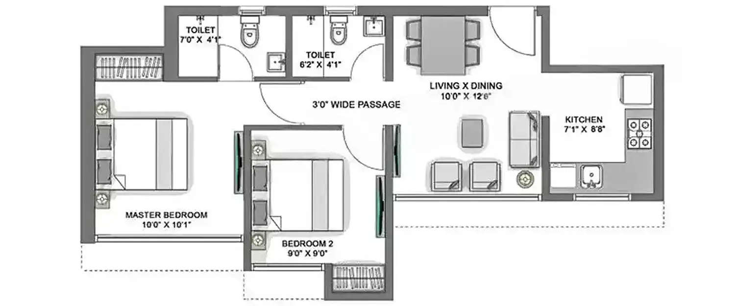 Floor plan for 2 BHK