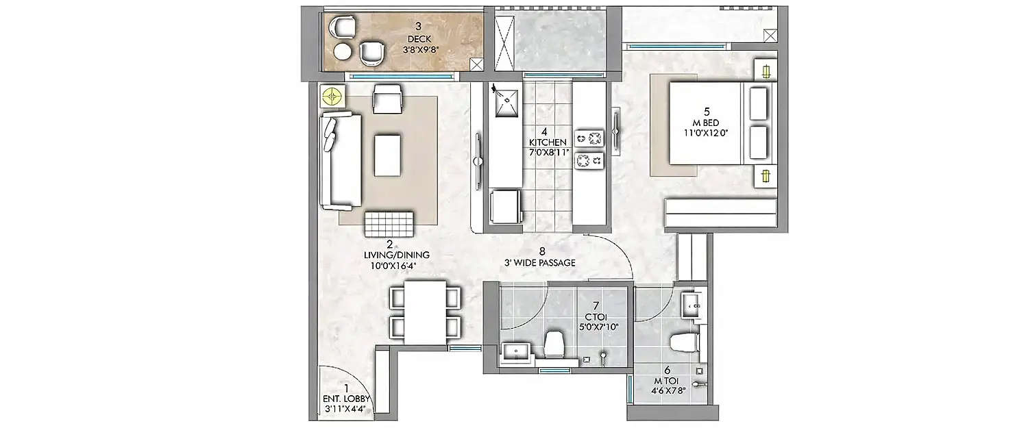 Floor plan for 1 BHK