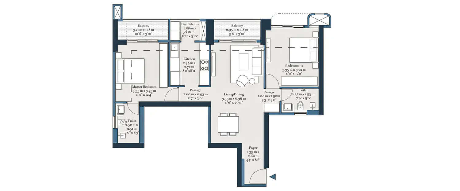 Floor plan for 2 BHK