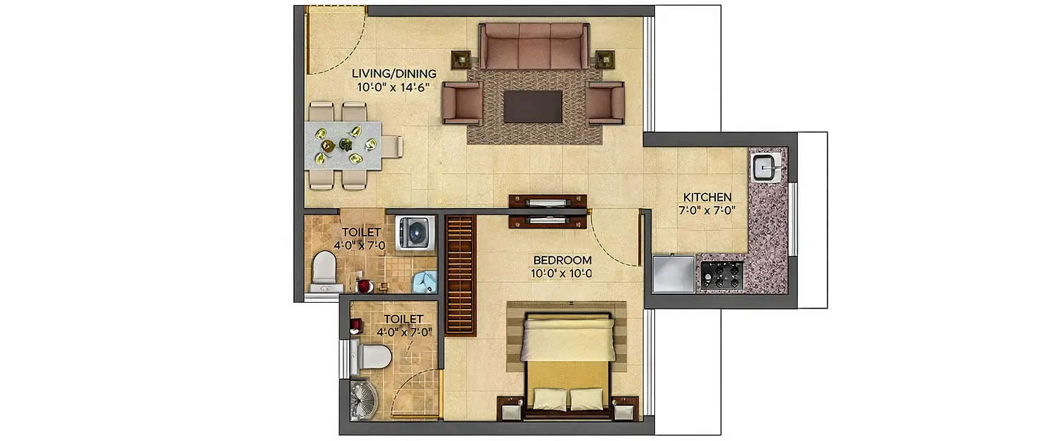 Floor plan for 1 BHK