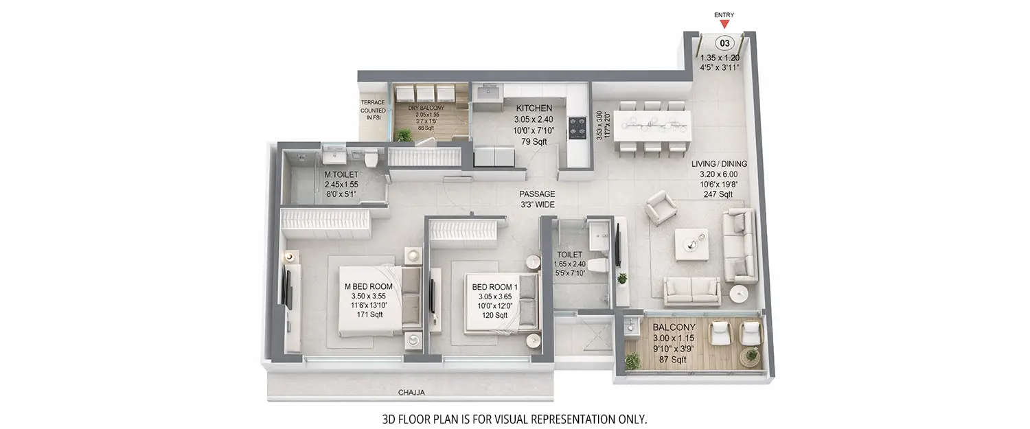 Floor plan for 2 BHK