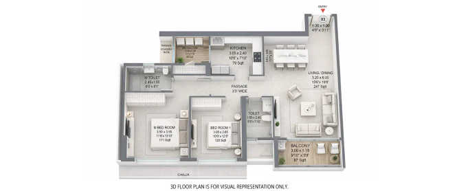 Godrej Vistas Vikhroli - Floor plan 2 BHK 851 Sq.ft