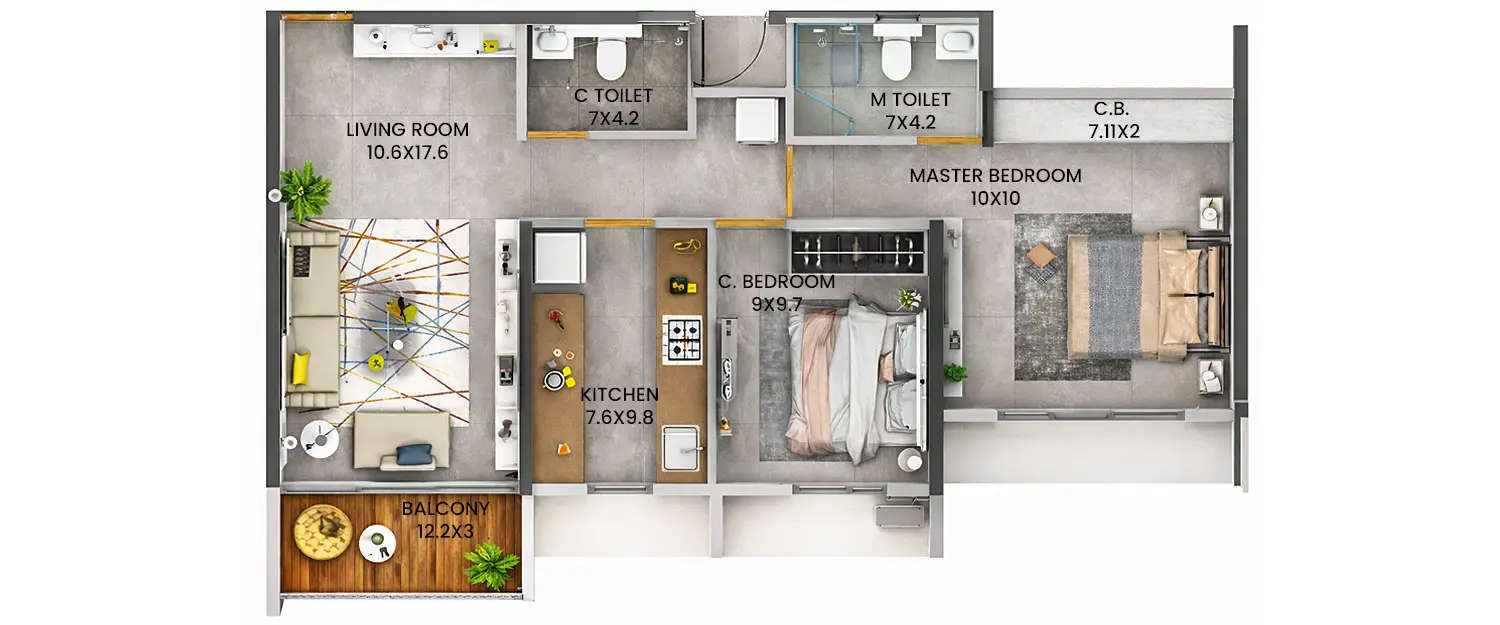 Floor plan for 2 BHK