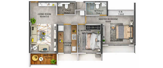 Dosti Eden Ghodbunder Road - Floor plan 2 BHK 650 Sq.ft