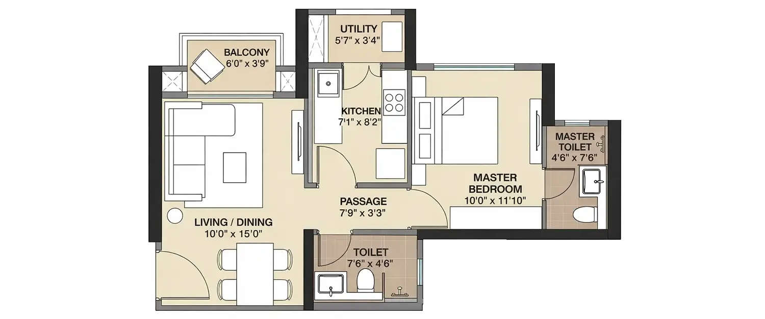 Floor plan for 1 BHK