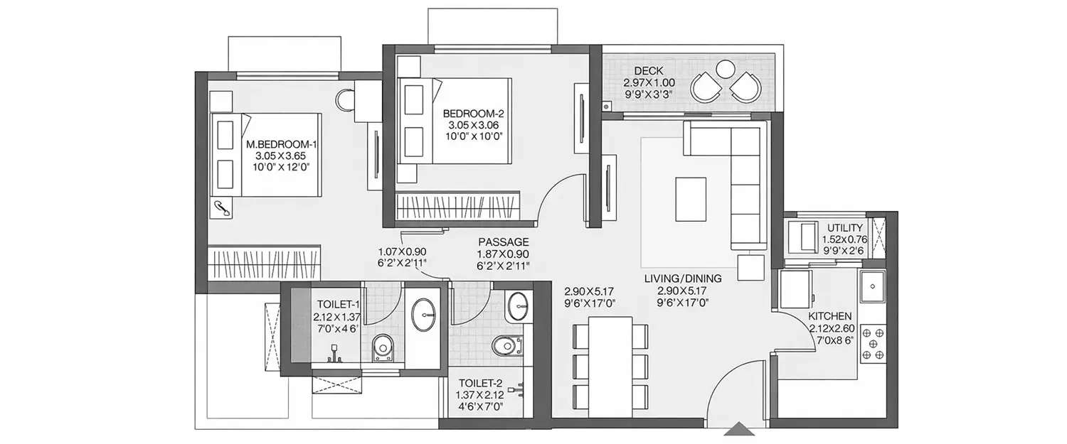 Floor plan for 2 BHK