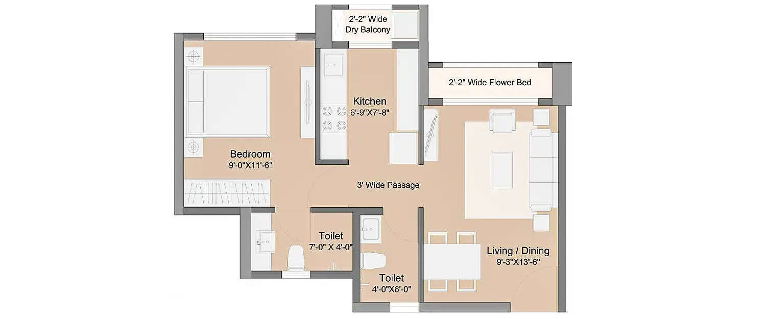 Floor plan for 1 BHK