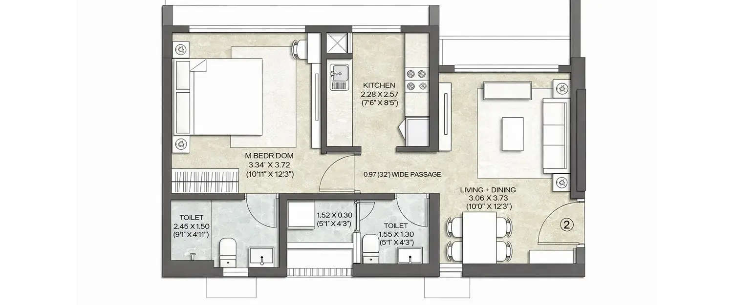 Floor plan for 1 BHK