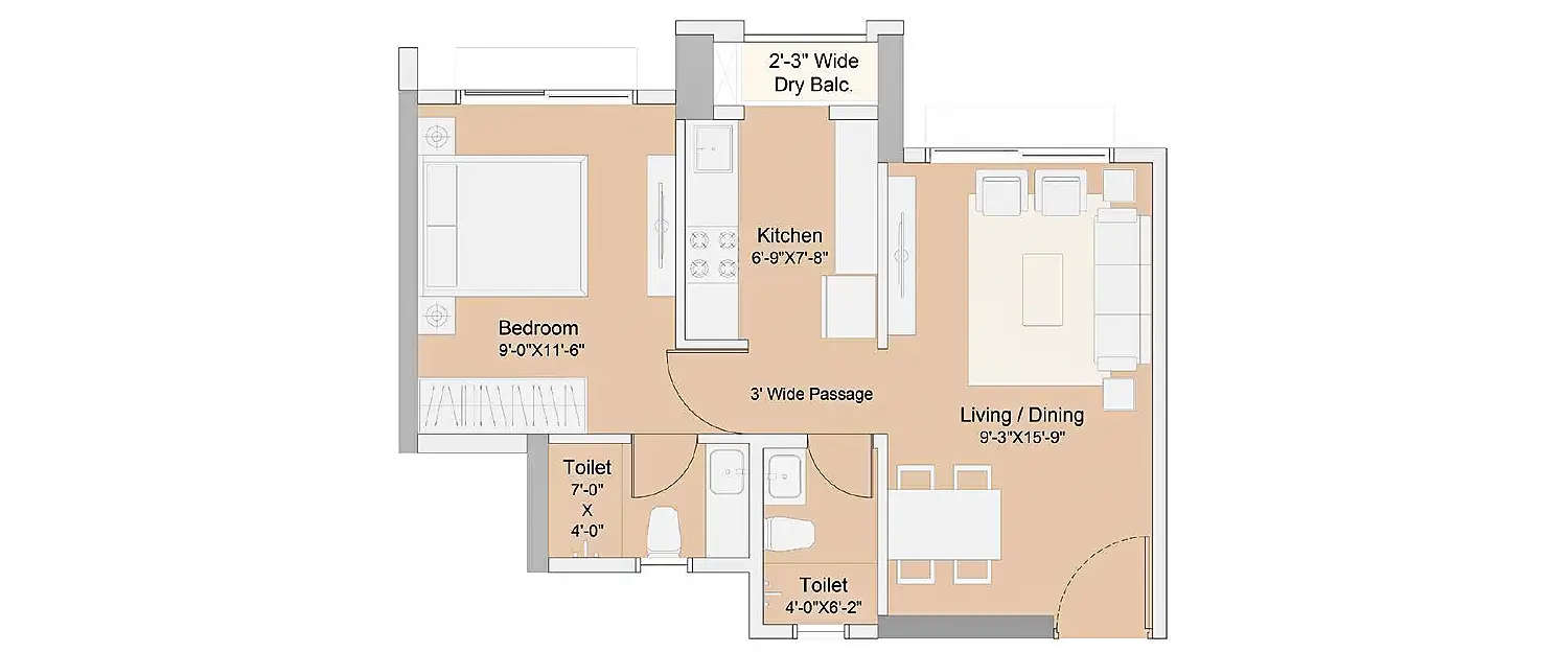 Floor plan for 1 BHK
