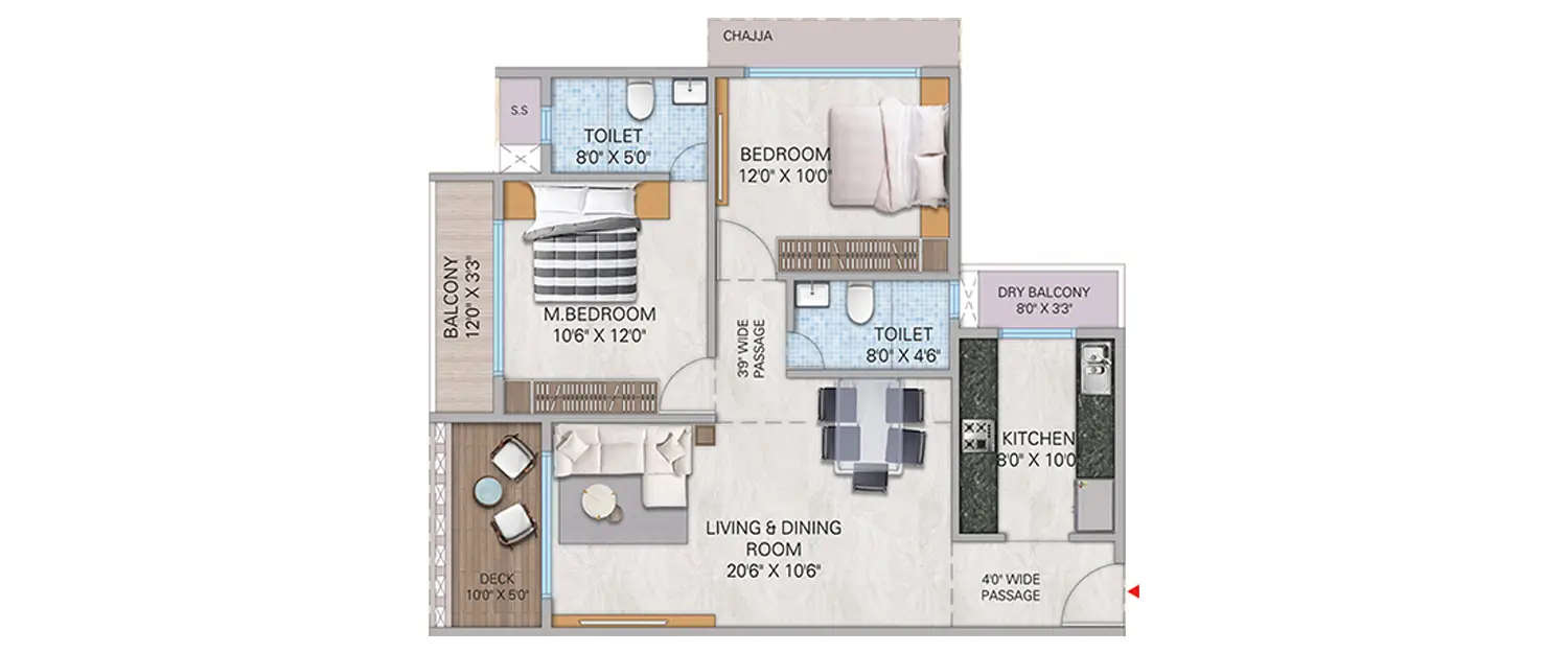 Floor plan for 2 BHK