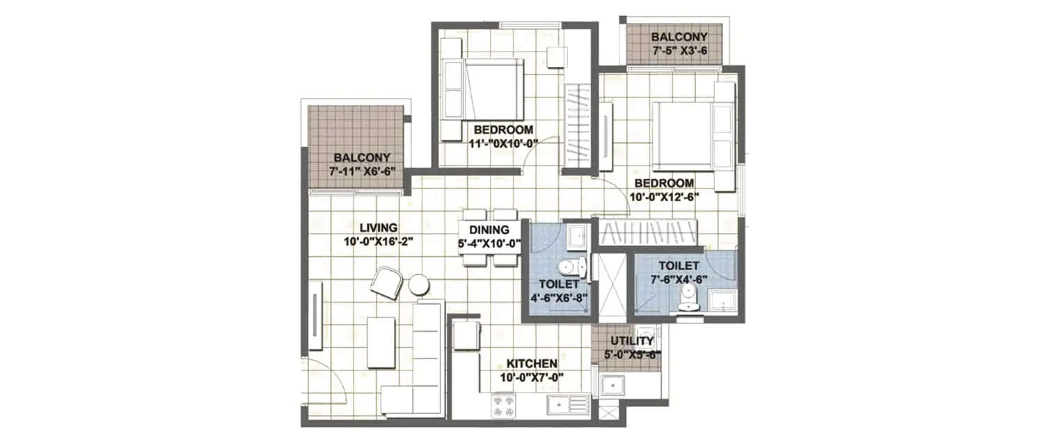 Floor plan for 2 BHK