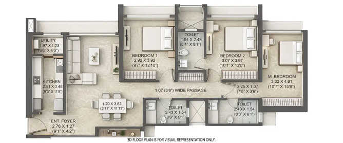 Kalpataru Elitus Mulund - Floor plan 3 BHK 1022 Sq.ft