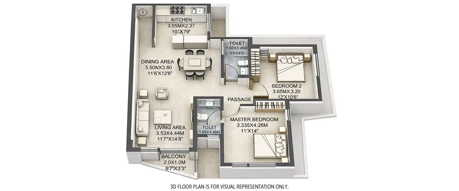 Floor plan for 2 BHK