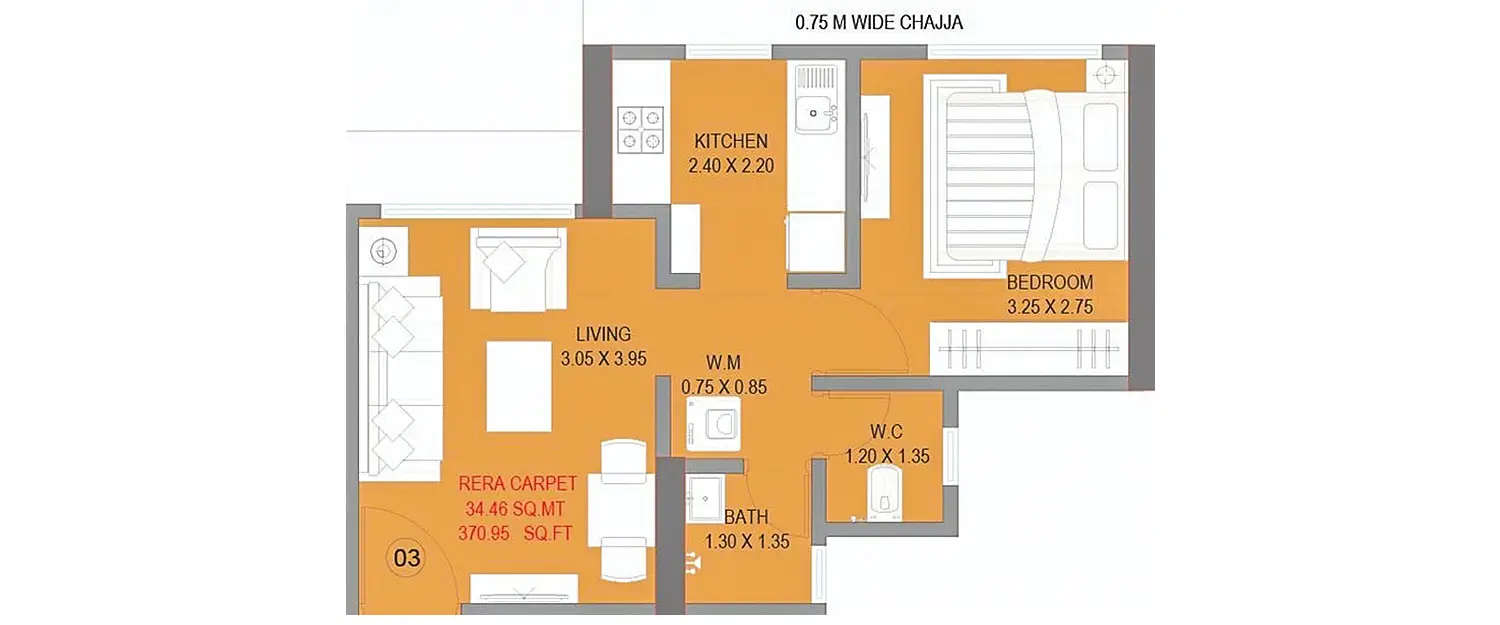 Floor plan for 1 BHK