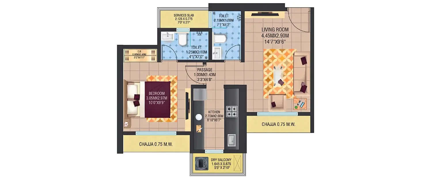 Floor plan for 1 BHK