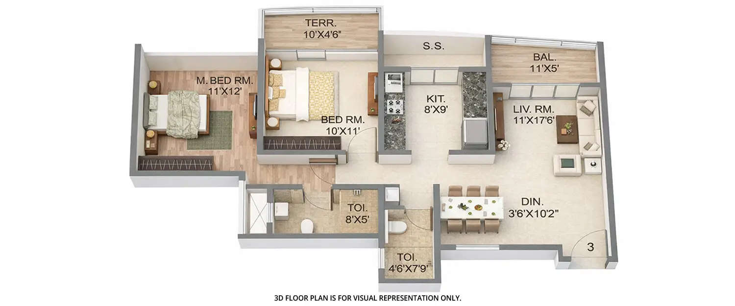 Floor plan for 2 BHK