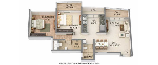 Sai World Empire Kharghar - Floor plan 2 BHK 791 Sq.ft