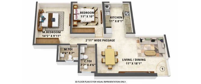 Tricity Aspire Kharghar - Floor plan 2 BHK 614 Sq.ft