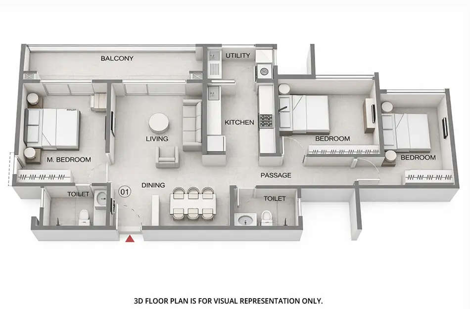 Floor plan for 3 BHK