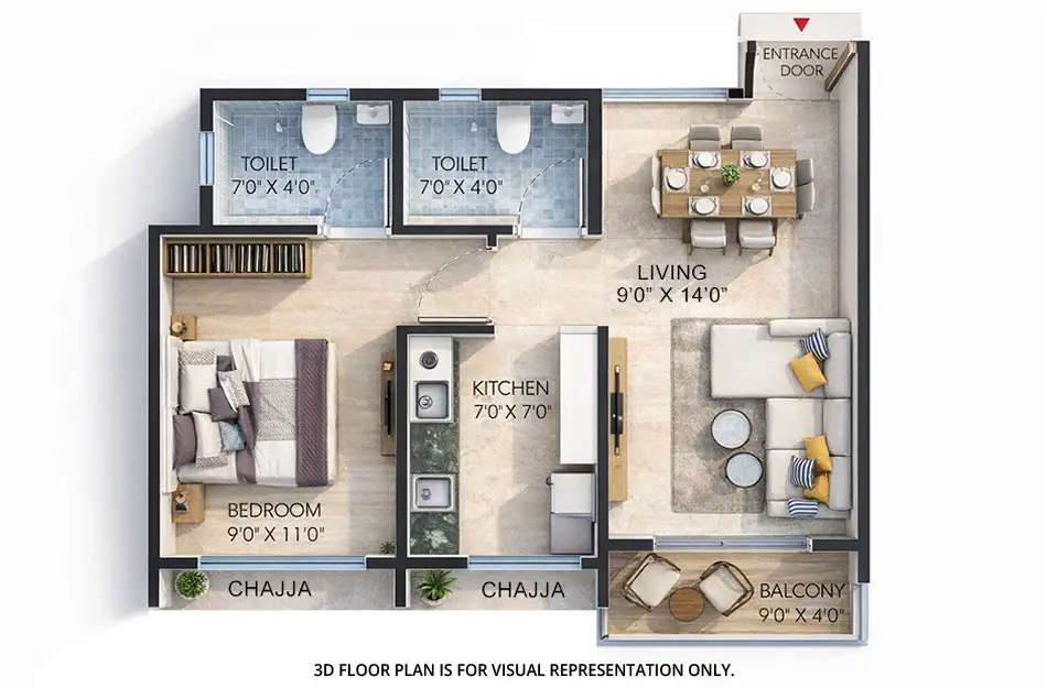 Floor plan for 1 BHK