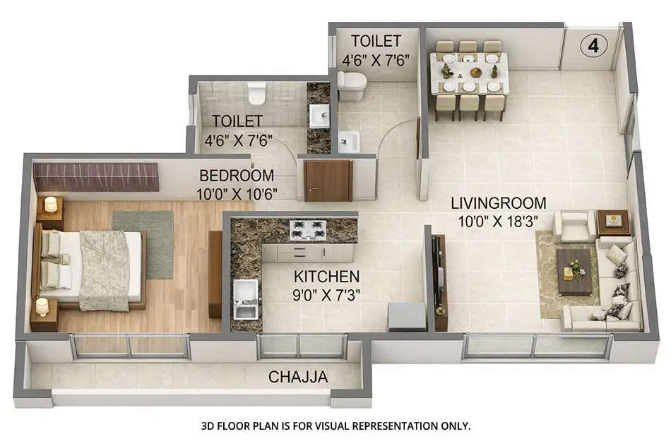 Floor plan for 1 BHK