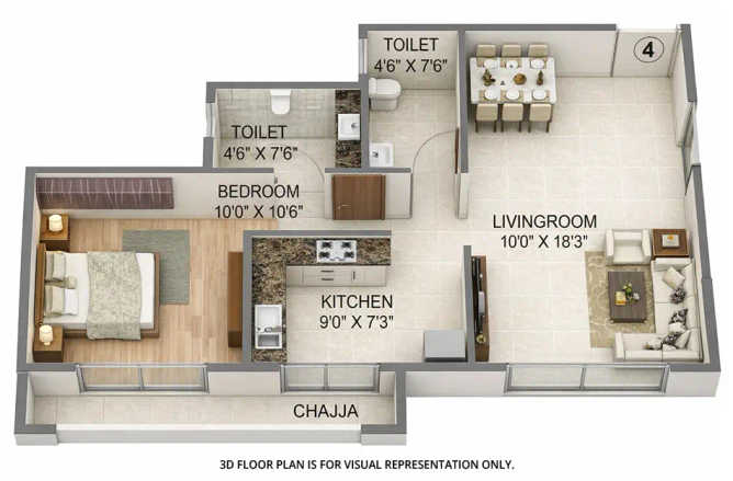 Paradise Sai Platinum Kharghar - Floor plan 1 BHK 444 Sq.ft
