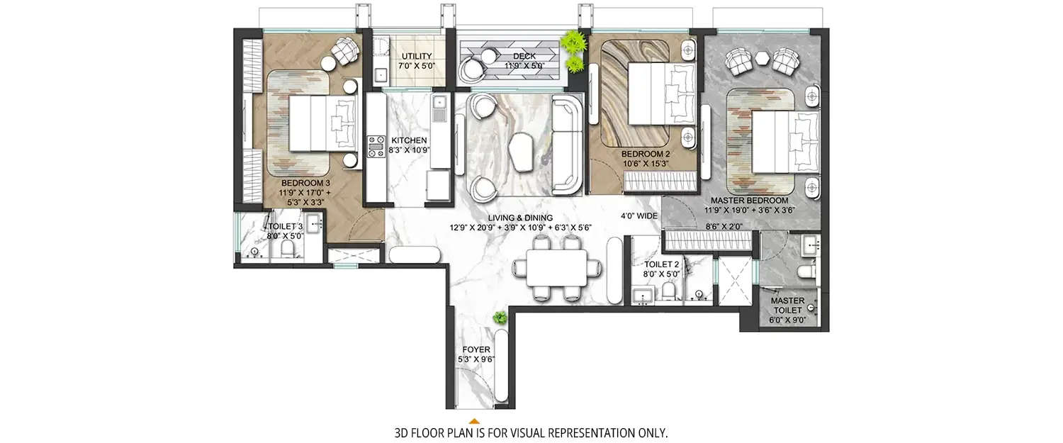 Floor plan for 3 BHK